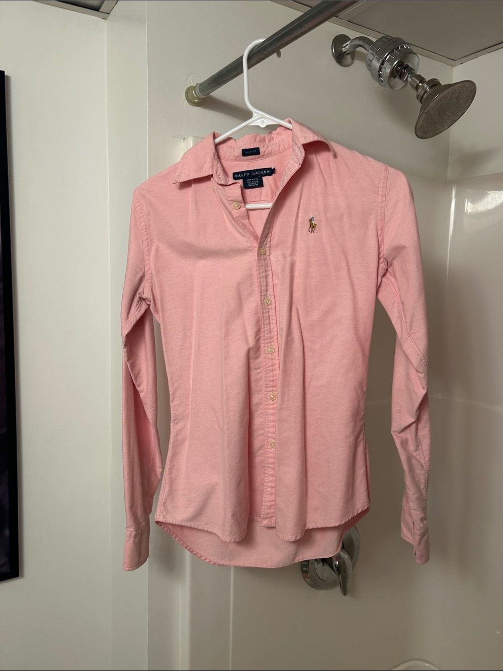 Ralph Lauren Button-Front Pink Oxford Shirt with Polo Logo